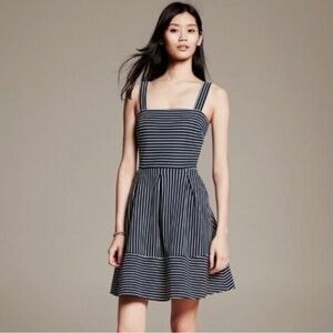 Banana Republic Navy Stripe Nautical Ponte Fit & Flare Dress, Size 8